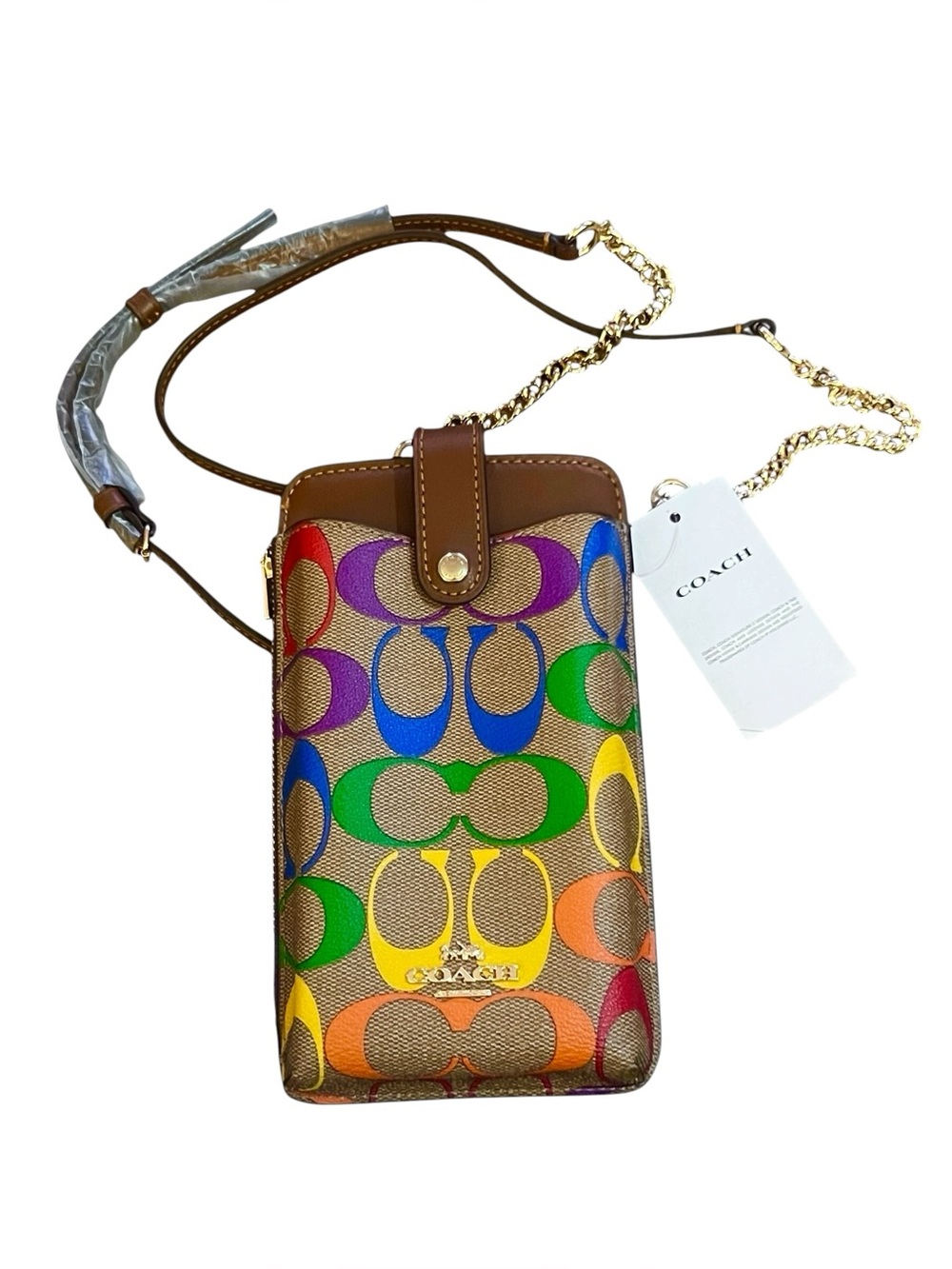 Coach Signature Rainbow Phone Crossbody, NWT